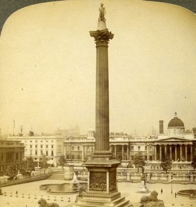 London Trafalgar Square Nelson's Column Old Stereoview Photo Underwood 1896