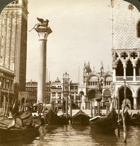 Italy Venezia Lion & Piazza San Marco Old Stereoview Photo Underwood 1900