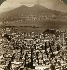 Italy Napoli Naples Panorama Vesuvius Volcano Stereoview Photo Underwood 1900