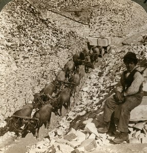Italy Carrara Marble Transportation Quarry Old Stereoview Photo Underwood 1900
