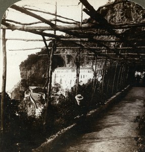 Italy Amalfi Capuchin Convent Cliffs Old Stereoview Photo Underwood 1900