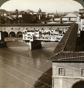 Italy Firenze Florence Ponte Vecchio River Arno Stereoview Photo Underwood 1900