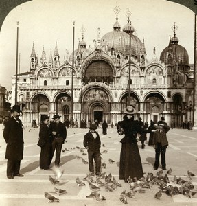 Italy Venice Venezia Piazza San Marco Pigeons Stereoview Photo Underwood 1900