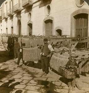 Italy Naples Napoli Pasta Macaroni drying Old Stereoview Photo Underwood 1900