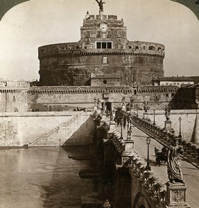 Italy Rome Roma Castel Sant'Angelo Bridge Old Stereoview Photo Underwood 1900