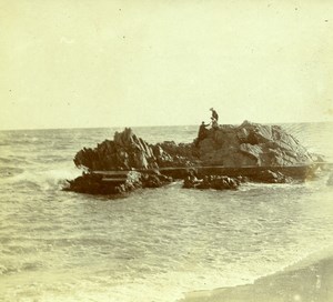 France French Riviera Seaside Rock Old Amateur Stereoview Photo Pourtoy 1900