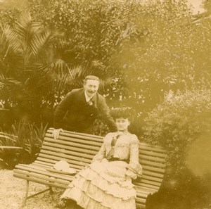 France French Riviera Couple Garden Old Amateur Stereoview Photo Pourtoy 1900