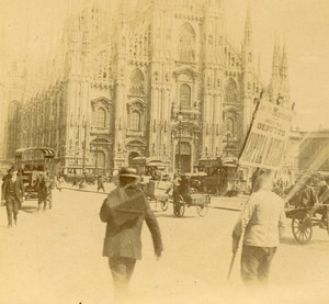 Italy Milano Duomo Milan Busy Street Scene Amateur Stereoview Photo Pourtoy 1900