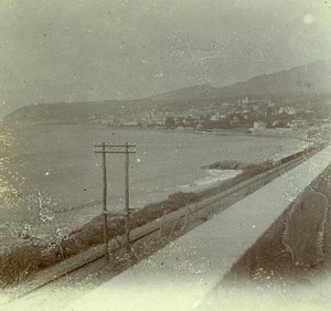 France French Riviera Seaside View Old Amateur Stereoview Photo Pourtoy 1900