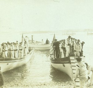 France French Riviera Sailors Boats Old Amateur Stereoview Photo Pourtoy 1900