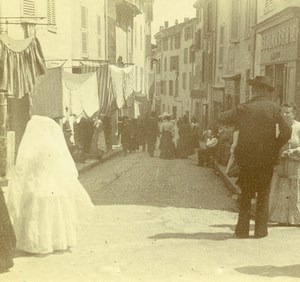 France French Riviera Busy Street Old Amateur Stereoview Photo Pourtoy 1900