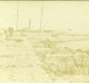France French Riviera around Nice Ship Old Amateur Stereoview Photo Pourtoy 1900