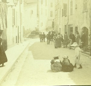 France French Riviera Busy Street Old Amateur Stereoview Photo Pourtoy 1900