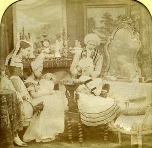 France Children Costume Party Scene de Genre Old Photo Stereoview Tissue 1865