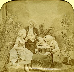 France Children Costume Party Scene de Genre Old LL Photo Stereoview Tissue 1865