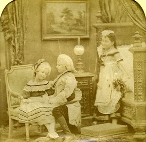 France Children Costume Party Scene de Genre Old LL Photo Stereoview Tissue 1865