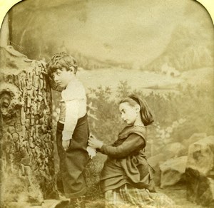 France Sewing Game Children Scene de Genre Old LL Photo Stereoview Tissue 1865