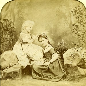France Costume Party Children Scene de Genre Old LL Photo Stereoview Tissue 1865