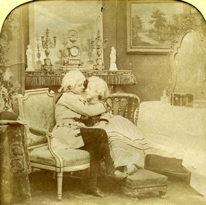 France the Kiss Children Scene de Genre Old LL Photo Stereoview Tissue 1865