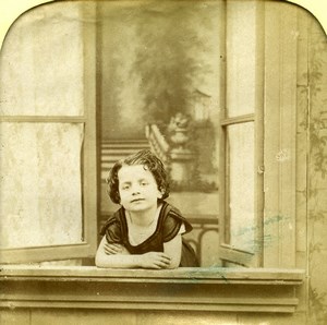 France the Window Child Scene de Genre Old LL Photo Stereoview Tissue 1865