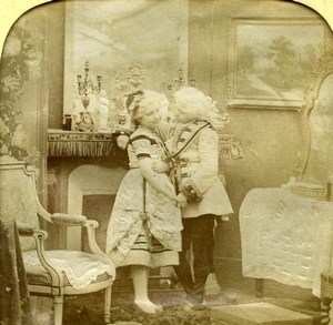 France Costume Party Children Scene de Genre Old LL Photo Stereoview Tissue 1865