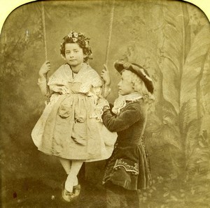 France Swing Children Scene de Genre Old LL Photo Stereoview Tissue 1865