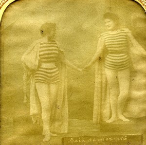 France Parisian Life Sea Bathers Old EH Photo Stereoview Tissue 1900