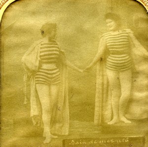 France Parisian Life Sea Bathers Old EH Photo Stereoview Tissue 1900