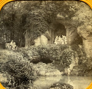 Versailles Trianon Grotte des Bains d'Apollon Old Photo Tissue Stereoview 1860