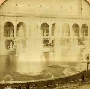 France Paris World Fair Fountain Chimney Old Young Photo Tissue Stereoview 1900