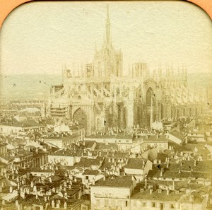 Italy Milano Milan Cathedral panorama Old BK Photo Tissue Stereoview 1865