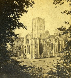 Yorkshire Fountains Abbey from South East Old GW Wilson Stereoview Photo 1865
