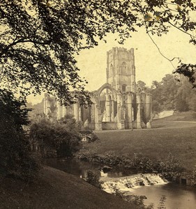 Yorkshire Fountains Abbey from Robin Hood's Well GW Wilson Stereoview Photo 1865