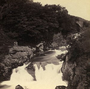 Wales Capel Curig Pont Y Cyffing & Fall Old Bedford? Stereoview Photo 1865