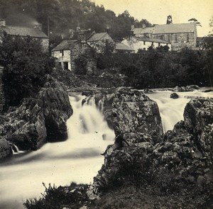 Wales Betws-y-Coed from Pont y Pair Falls Old Bedford? Stereoview Photo 1865