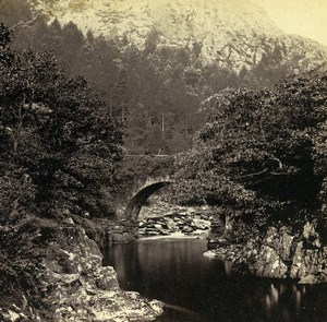 Wales Beddgelert Pont Aberglaslyn Bridge Old Bedford? Stereoview Photo 1865