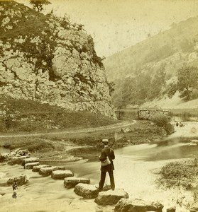 Peak District Dovedale Stepping Stones Old Latham Stereoview Photo 1865