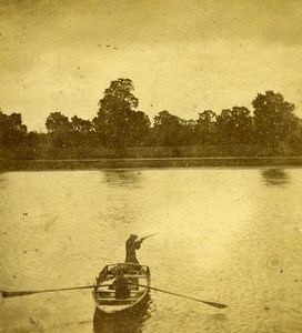 United Kingdom Bird shooting on the river Hunting Old Stereoview Photo 1865