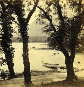 Ireland Landing place Dinis island Middle Lake Petschler Stereoview Photo 1865