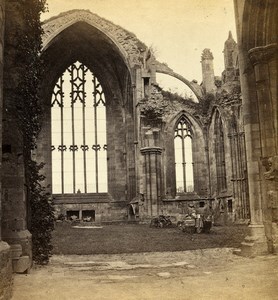 United Kingdom Scotland Melrose Abbey interior Old Gordon Stereoview Photo 1865