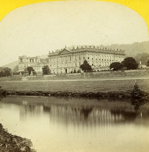 United Kingdom Derbyshire Chatsworth House Old Petschler Stereoview Photo 1865