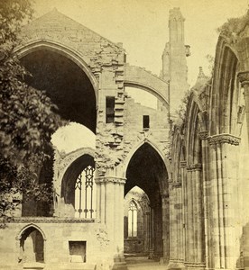 United Kingdom Scottish Borders Melrose Abbey Old Stereoview Photo 1865