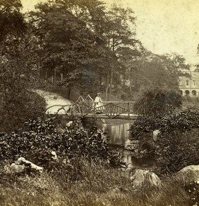 Derbyshire Buxton Serpentine Walks Lady Rustic Bridge Old Stereoview Photo 1865
