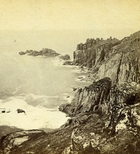 United Kingdom Cornwall Land's End Coast Old CR Lobb Stereoview Photo 1865