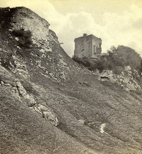 United Kingdom Tower Ruins on Rocky Hill Old Stereoview Photo 1865