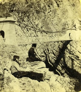 Wales Anglesey Holyhead Bridge South Stack Lighthouse Old Stereoview Photo 1865