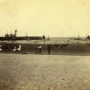 United Kingdom Scarborough Lighthouse & Pier Old Stereoview Photo Wrigley 1875