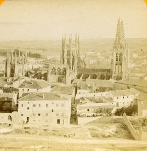 Spain Burgos Cathedral Panorama View from Castle Old Stereoview Photo 1888