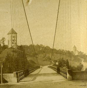 Switzerland Alps Fribourg Gotteron Suspension Bridge Old Stereoview Photo 1875