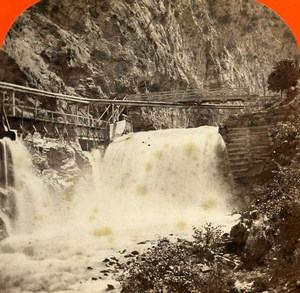 Switzerland Alps Ragaz Tamina Fall Old Stereoview Photo Fetzer 1875